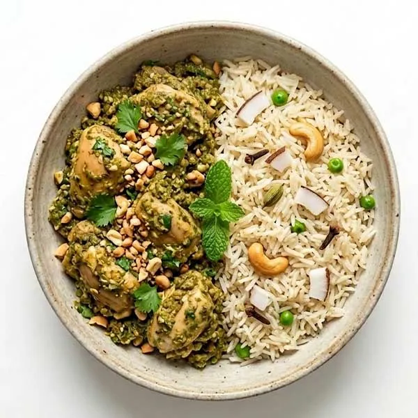 Techa chicken sukka with coconut pulao